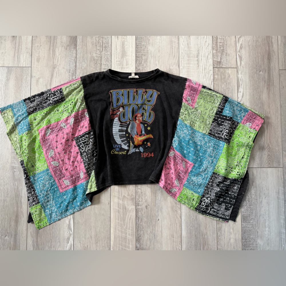 Blue Velvet Billy Joel Mineral Wash Bandana Graphic Oversized poncho size s/m - Picture 10 of 12